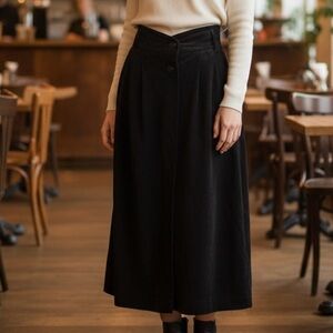 Vintage suede black midi skirt womens size 6/8 boho western cowgirl a line